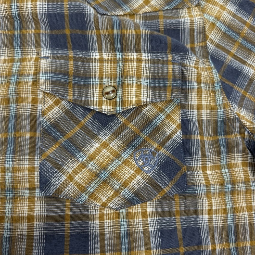 Ariat Retro Fit Pearl Snap Western Short Sleeve Button Up Shirt Mens Small Blue - Picture 5 of 6